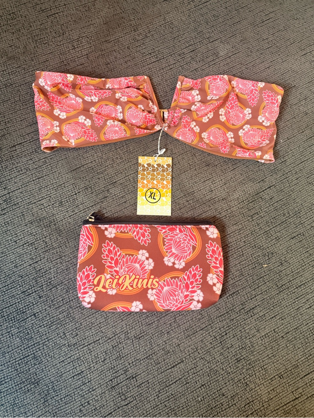 LeiKini Floral Bandeau Top & Pouch - Pink on‎ Coral